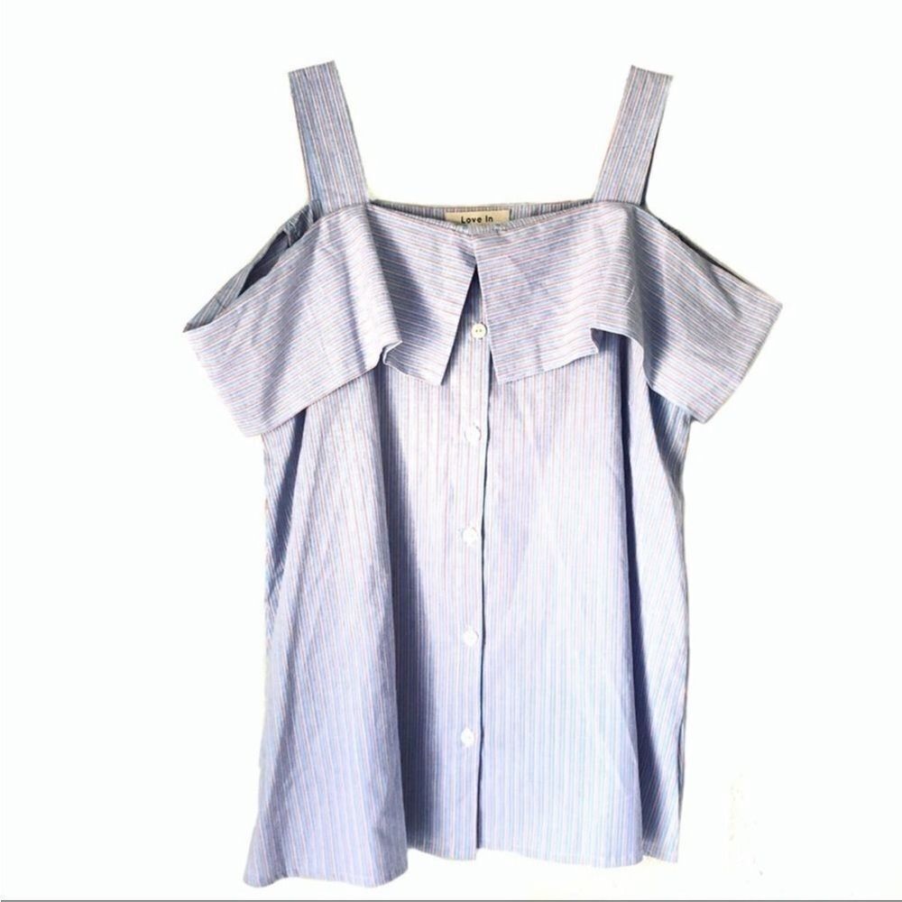 LOVE IN BUTTON DOWN OFF THE SHOULDER‎ TANK TOP